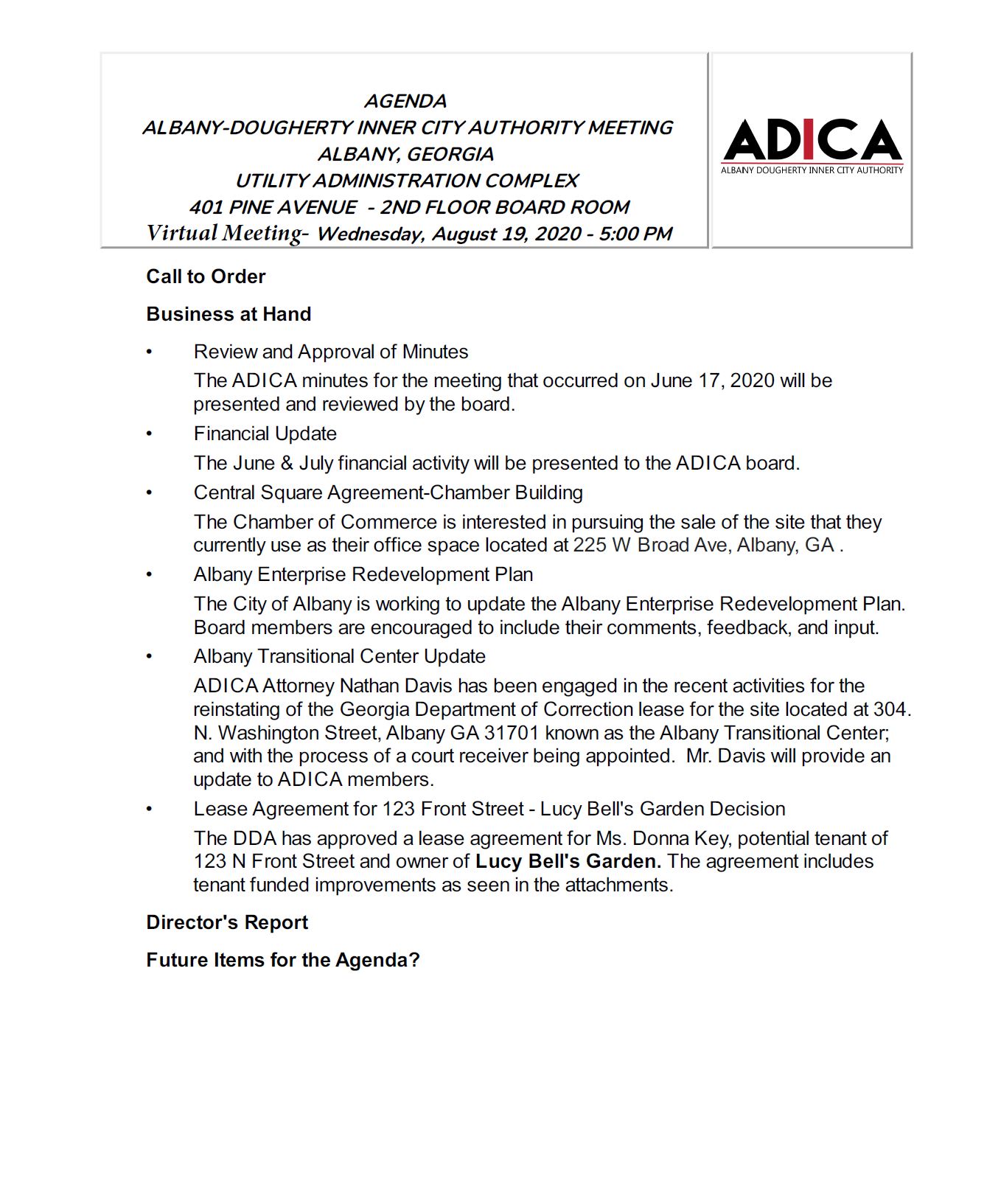 ADICA Agenda Notice