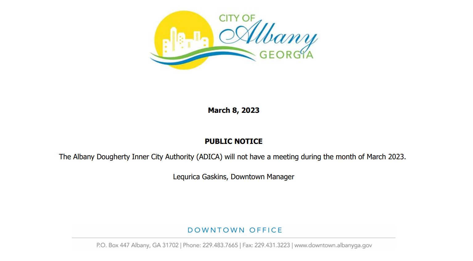 ADICA Public Notice for March 15, 2023