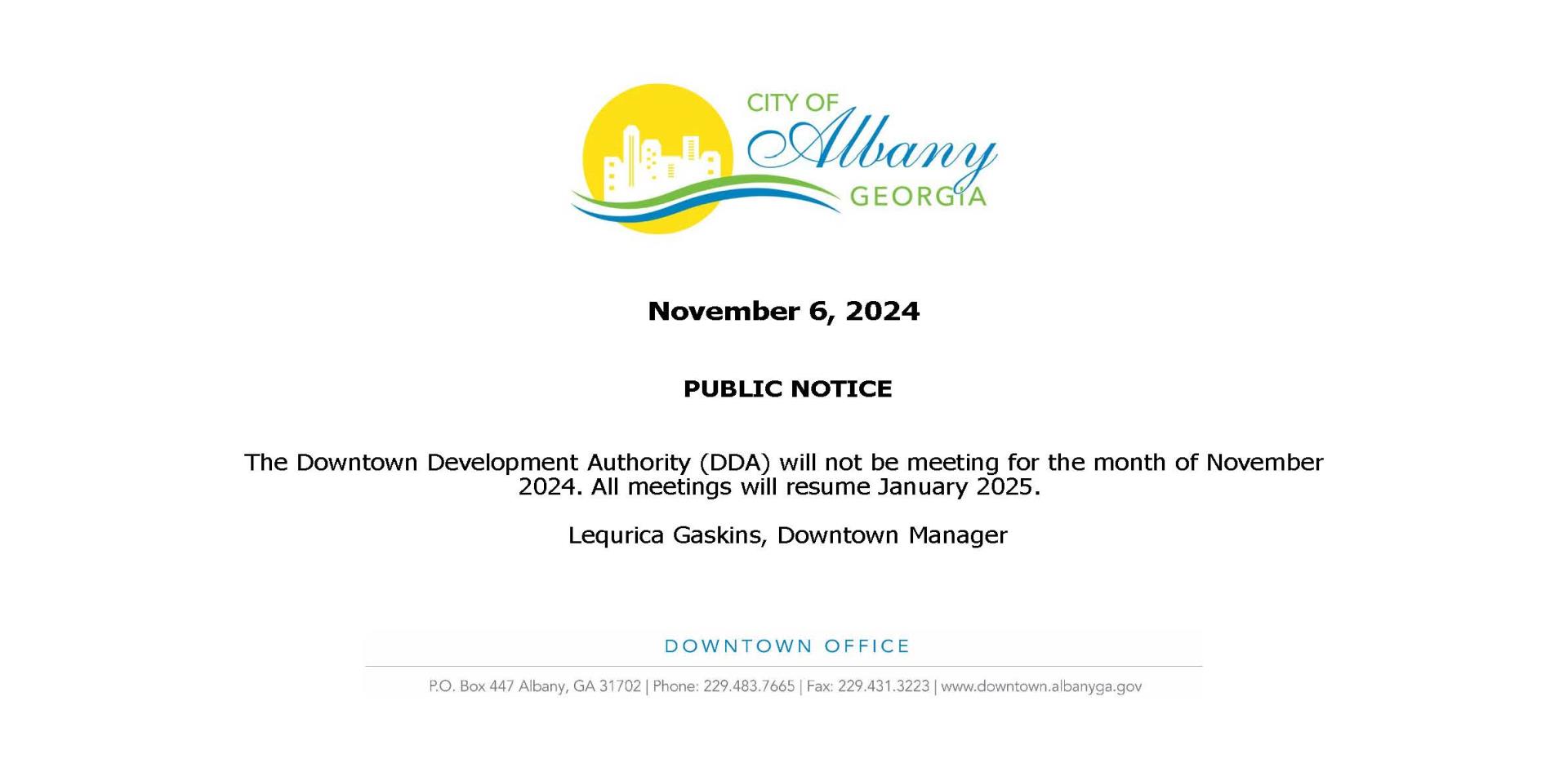 DDA Board Meeting - November 2024 (NO MEETING)